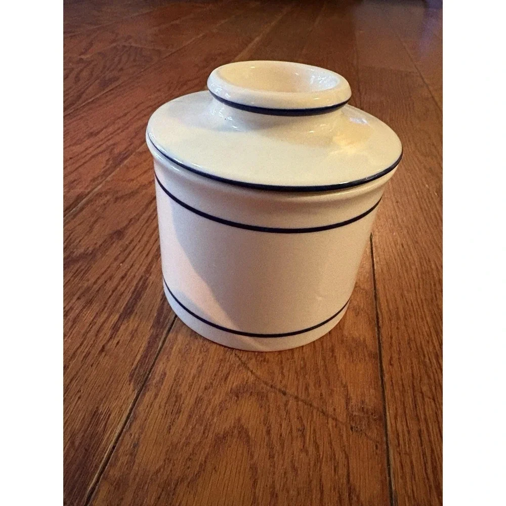 White and Blue Butter-bell Crock Pottery Will Ship‎ In 24 Hours